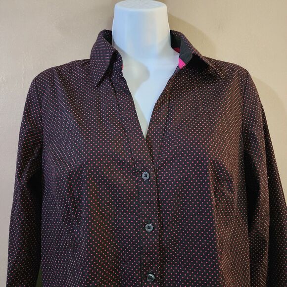 Express Design Studio Womens Top Size M Black Purple Polka Dot Button Up Stretch - Picture 3 of 10